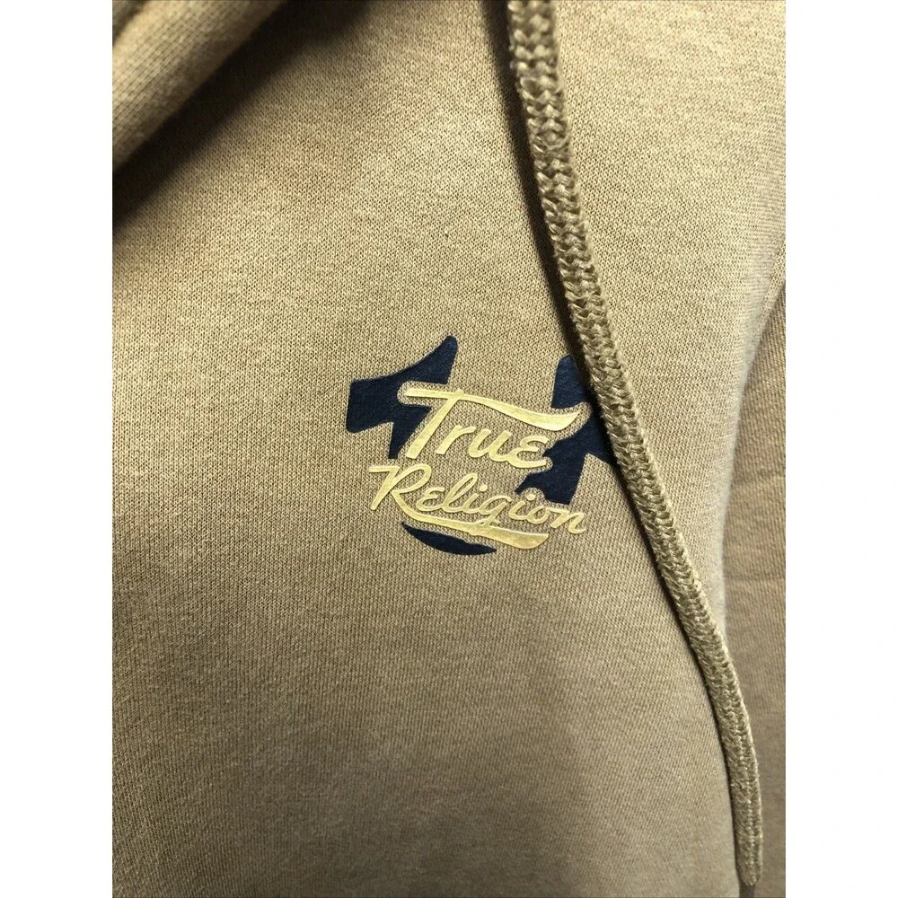 True Religion Brand Jeans Full Zip Hoodie Size Small Dark Mustard Graphic Print